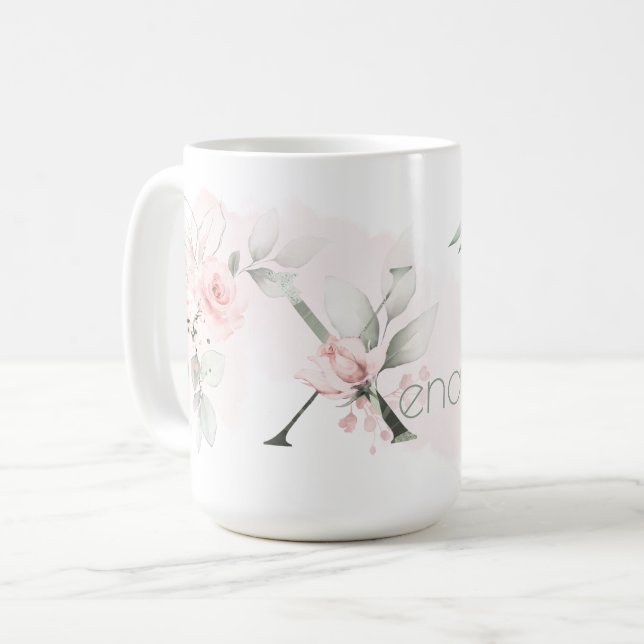 Delikat  Rosa ros Monogram Brev X Kaffemugg (Framsida vänster)