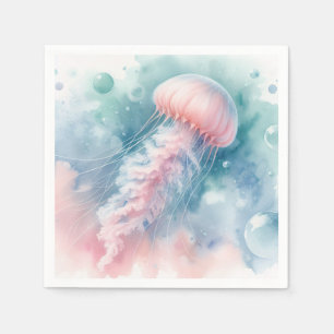 Delikat Rosa Vattenfärgsgeléfisk Decoupage Pappersservett