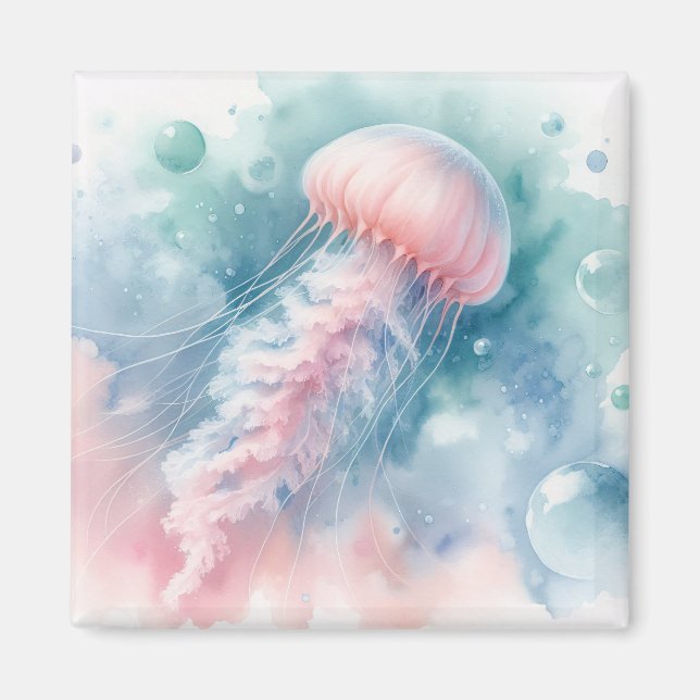 Delikat Rosa Vattenfärgsgeléfisk Magnet (Framsidan)