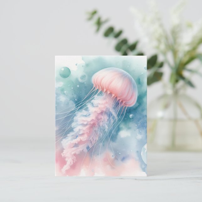 Delikat Rosa Vattenfärgsgeléfisk Vykort (Stående Fram)