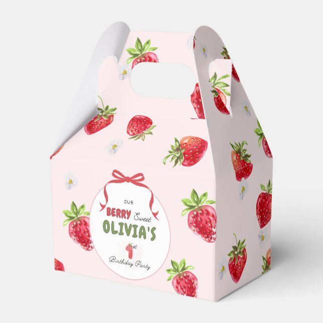 Delikat Rosa Vattenfärgsjordgubbe första födelseda Presentaskar (Framsidan Sidan)