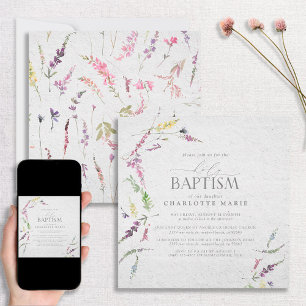 Delikat Rosa Watercolor Blommigt Girl Baptism Inbjudningar