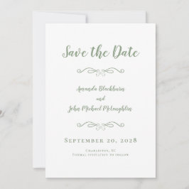 Delikat Sage Grönt Script Romantic Calligraphy Spara Datumet