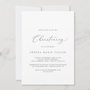 Delikat Silver Calligraphy Christening Inbjudningar