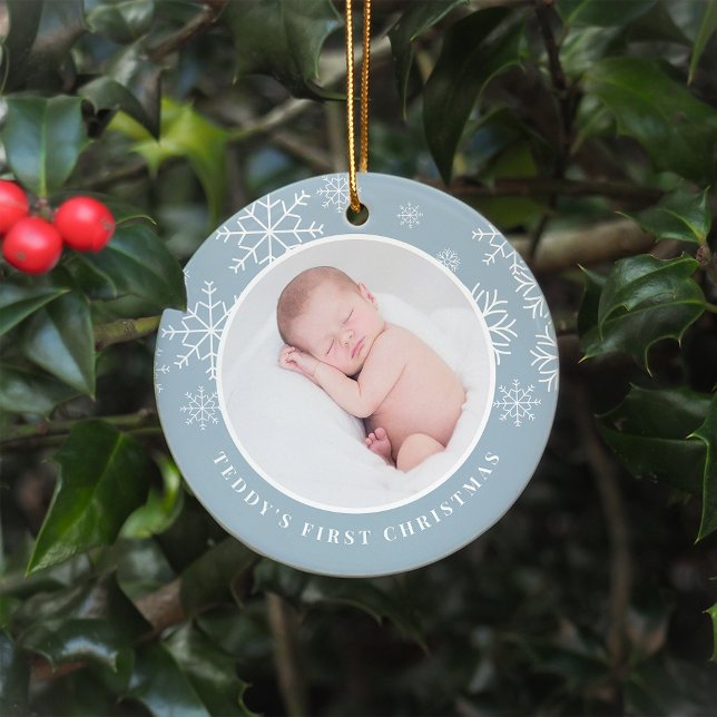 Delikat Snö | Baby Första julfoto Julgransprydnad Keramik (Skapare uppladdad)