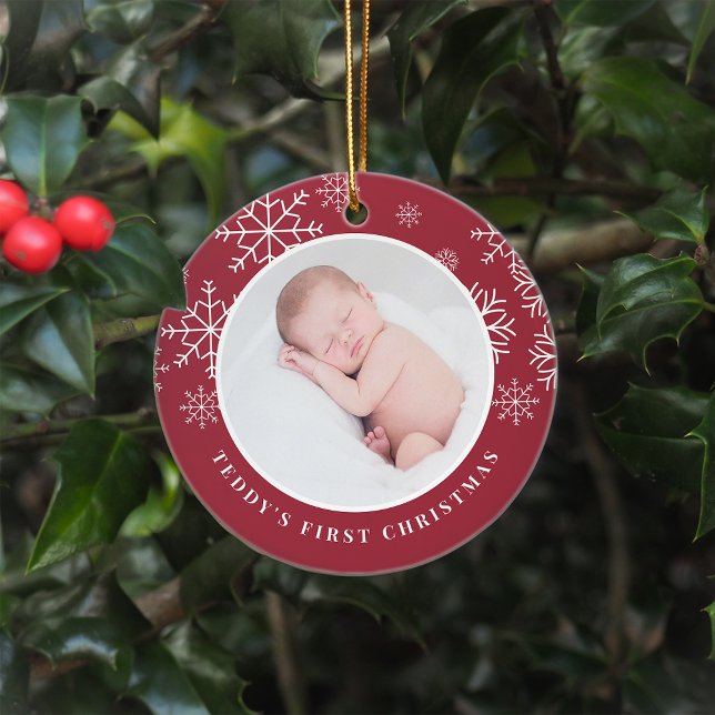Delikat Snö | Baby Första julfoto Julgransprydnad Keramik (Skapare uppladdad)