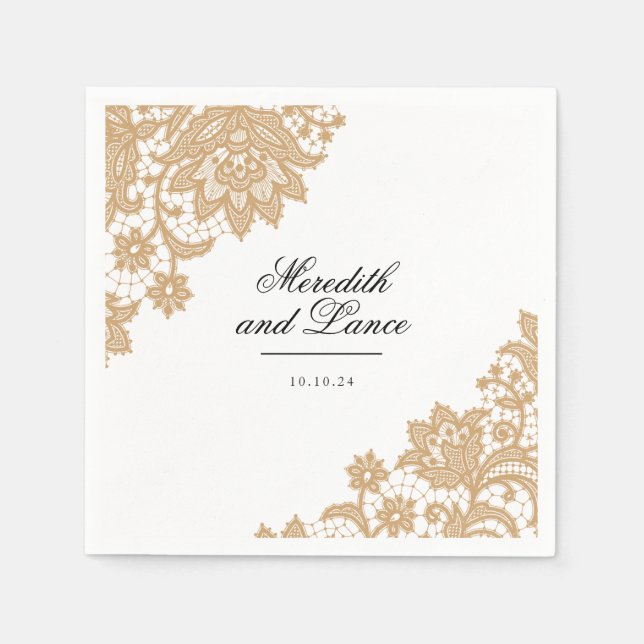 Delikat Snöre Black och Guld Script Bröllop Pappersservett (Framsidan)