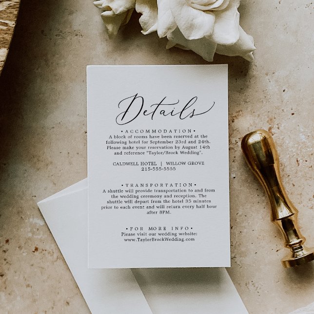 Delikat Svart DIY Elegant bröllop-informationskort Inbjudningar (Delicate Black DIY Elegant Wedding Details Card)