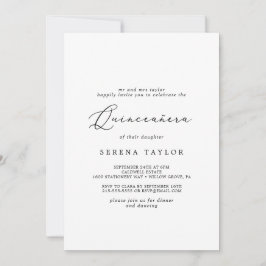 Delikat svart kalligrafi Quinceañera Inbjudningar