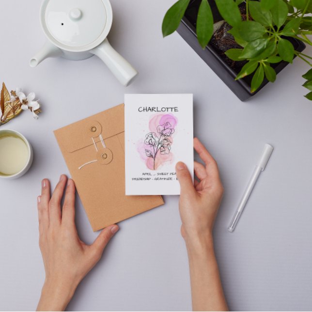 Delikat Sweet Lila Rosa Line Art Blommigt Kort (Skapare uppladdad)