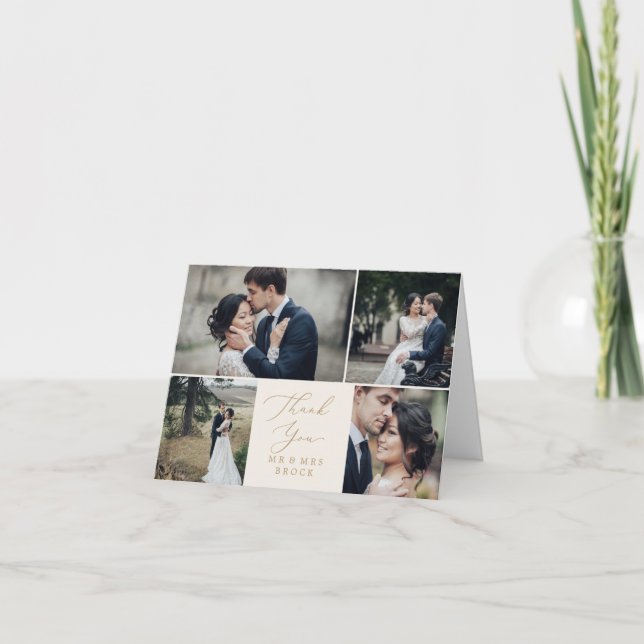 Delikat Tack för fotomall för Guld Cream 4 Kort (Framsida)