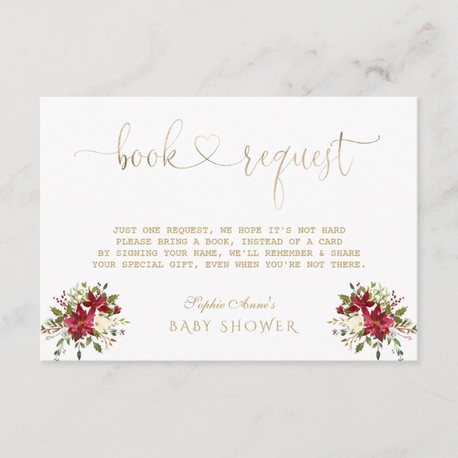 Delikat vattenfärg Poinsettia Guld Baby Shower Tilläggskort (Framsida)