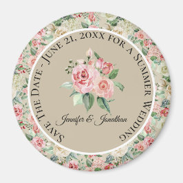 Delikat Victorias Rosa Blommigt Bröllop Magnet