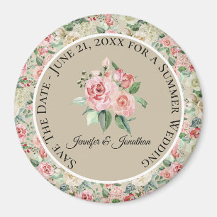 Delikat Victorias Rosa Blommigt Bröllop Magnet