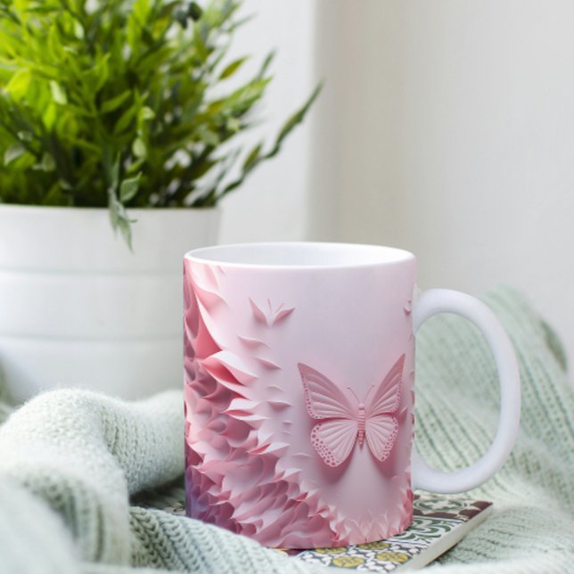 Delikat Vingar: Rosa 3D Butterfly Symphony Mugg (Skapare uppladdad)