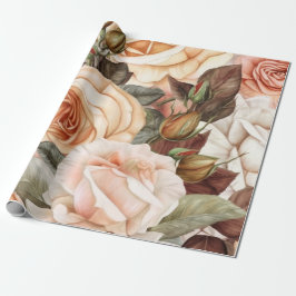Delikat Vintage Peach och Rosa ros Presentpapper
