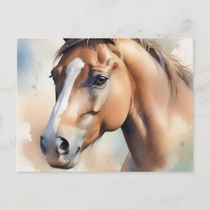 Delikat Watercolor Horse Porträtt i Soft Pastel Vykort