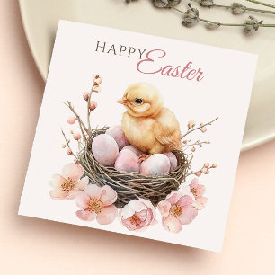 Delikat Watercolor Påsk Nest Egg & Chick Brunch Pappersservett