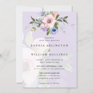 Delikat Watercolor Rosa ros Lila Bröllop Inbjudningar