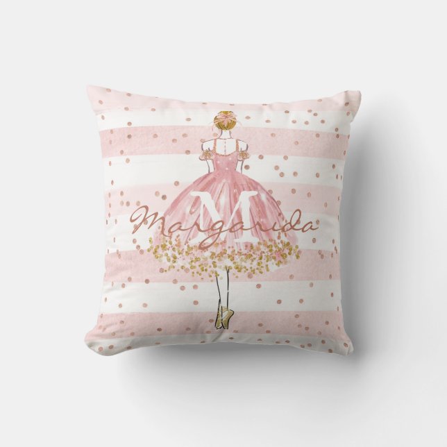 Delikat Watercolor Söt Girl Monogram Kudde (Framsida)