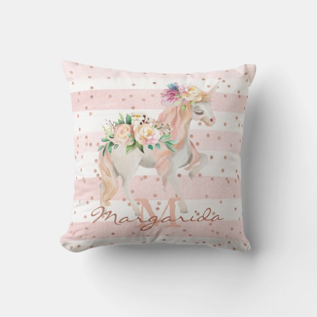 Delikat Watercolor Unicorn Rosa Monogram Kudde (Framsida)