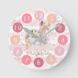 Delikat Watercolor Unicorn Söt Rosa Monogram R Rund Klocka