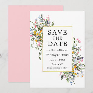 Delikat Watercolor Wildblommor Rosa Spara Datumet