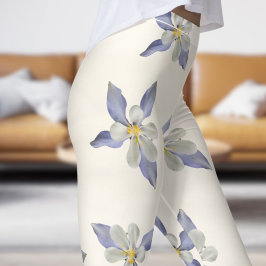 Delikat White Blommigt Petals Mönster Leggings