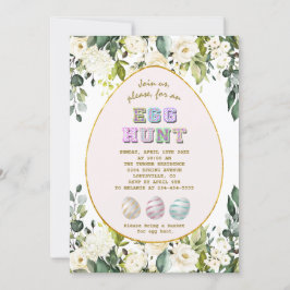 Delikat White Cream Flowers Guld Egg Hunt Påsk Inbjudningar