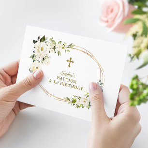 Delikat White Flowers Girl 1:a födelsedag Baptism Tack Kort