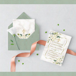 Delikat White Flowers Marble Guld Bekräftelse Inbjudningar