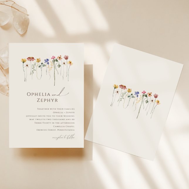 Delikat Wildblomma | Bröllopsinbjudan i Beige Inbjudningar (Skapare uppladdad)