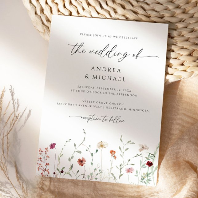 Delikat WildblommBoho Romantic Bröllop Inbjudningar (Delicate Wildflowers Wedding Invitations - Boho Elegant Wedding Invites)