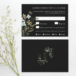 Delikat Wildblomme Modern Boho Bröllop Black OSA Kort