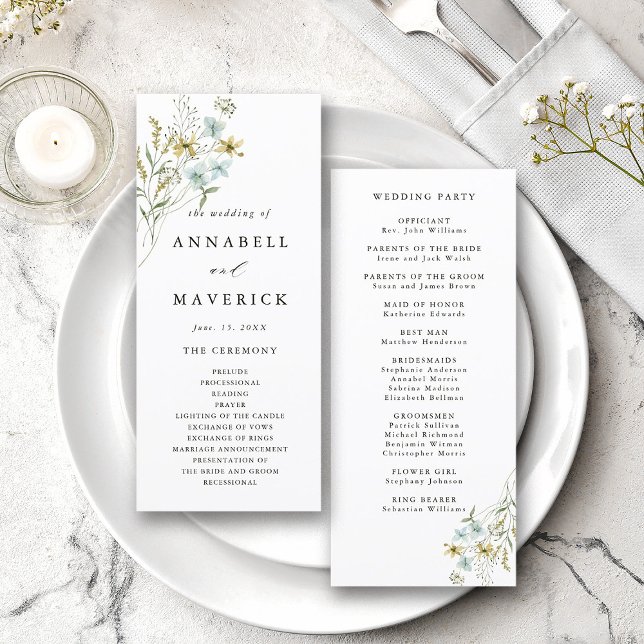 Delikat WildblomModern Boho Bröllop Ceremony Program (Front & Back)