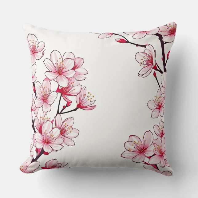 Delikata Cherry Blommar Gräns - Rosa Blommigt Kudde (Framsida)