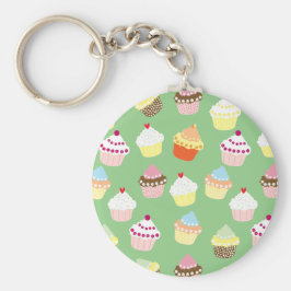 Delikata dekorerade Muffinsar på födelsedagen Rund Silverfärgad Nyckelring