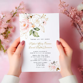 Delikata  Guld Flowers Monogram Bröllop Inbjudningar