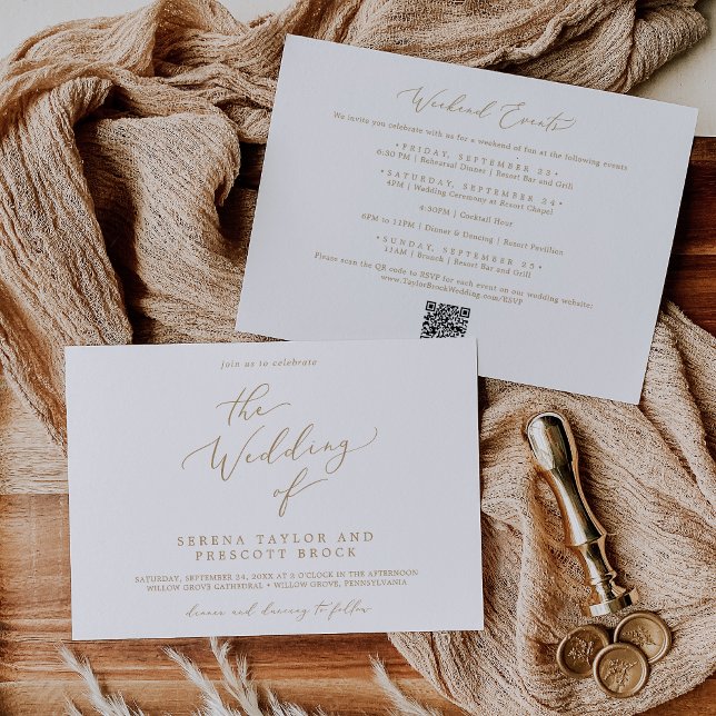 Delikata händelser i Guld Helg Vågrät Bröllop Inbjudningar (Delicate Gold Weekend Events Horizontal Wedding Invitation)