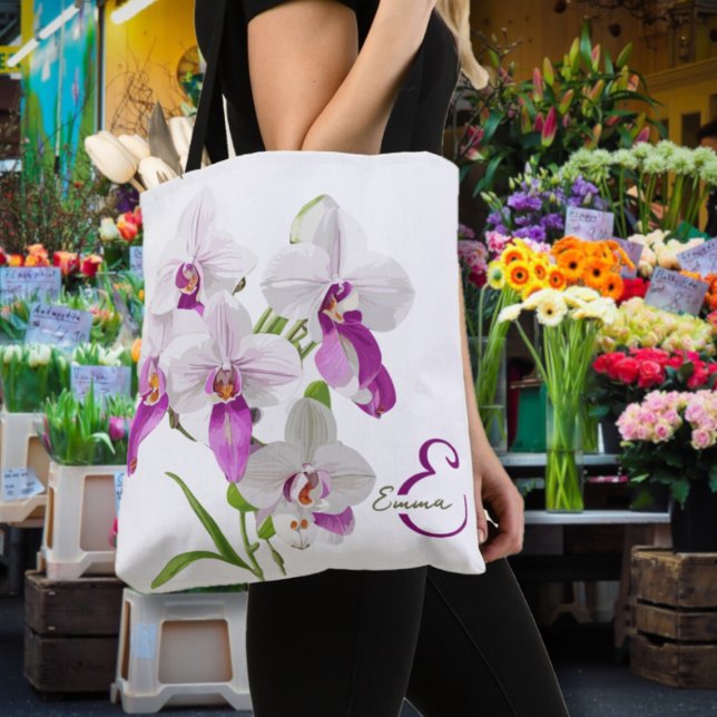 Delikata Orchid Flowers Monogram Tygkasse (Skapare uppladdad)