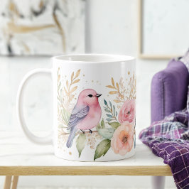Delikata Pastel Birds och Glitter Blommigt Kaffemugg