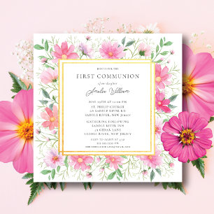 Delikata Petals First Communion Inbjudningar