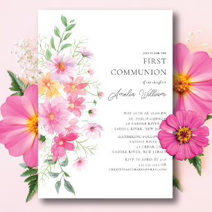 Delikata Petals First Communion Inbjudningar