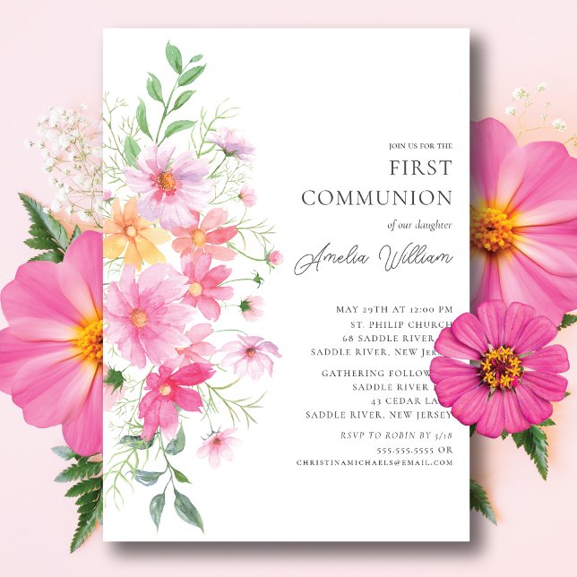 Delikata Petals First Communion Inbjudningar (Skapare uppladdad)