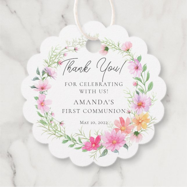 Delikata Petals First Heliga Communion Gåvor Etiketter (Baksida)