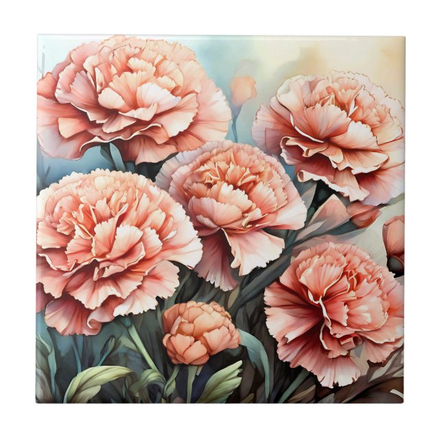 Delikata Rosa Carnations Kakelplatta (Framsidan)