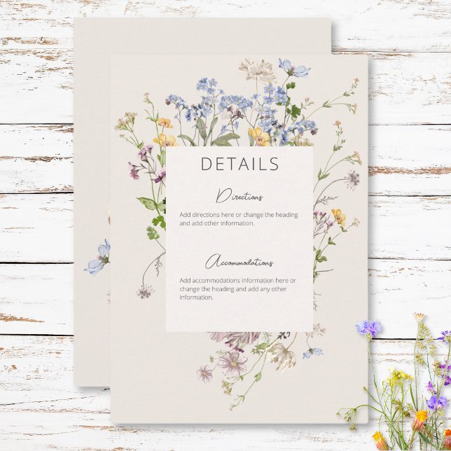 Delikata uppgifter om Boho Wildblommor Cream Bröll Tilläggskort (Delicate Boho Wildflowers Cream Details Wedding Enclosure Card)