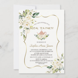 Delikata vita blommor Guld Möhippa Tea Party Inbjudningar