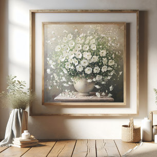 Delikata vita blommor i Vas Poster