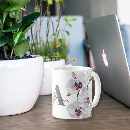 Delikata vita, orchid Flowers Monogram Kaffemugg